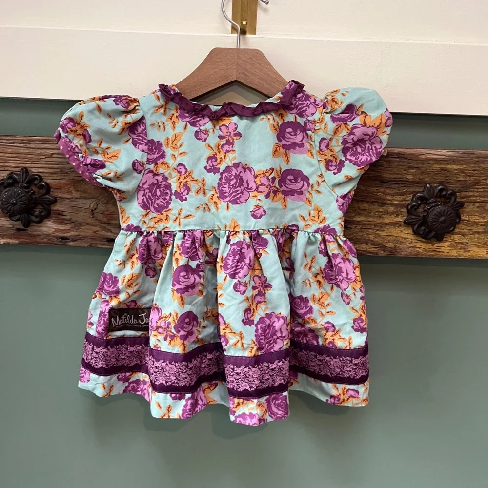 Matilda Jane Girls Teal Purple Floral Ruffle Wrap Dress Size 2 Toddler